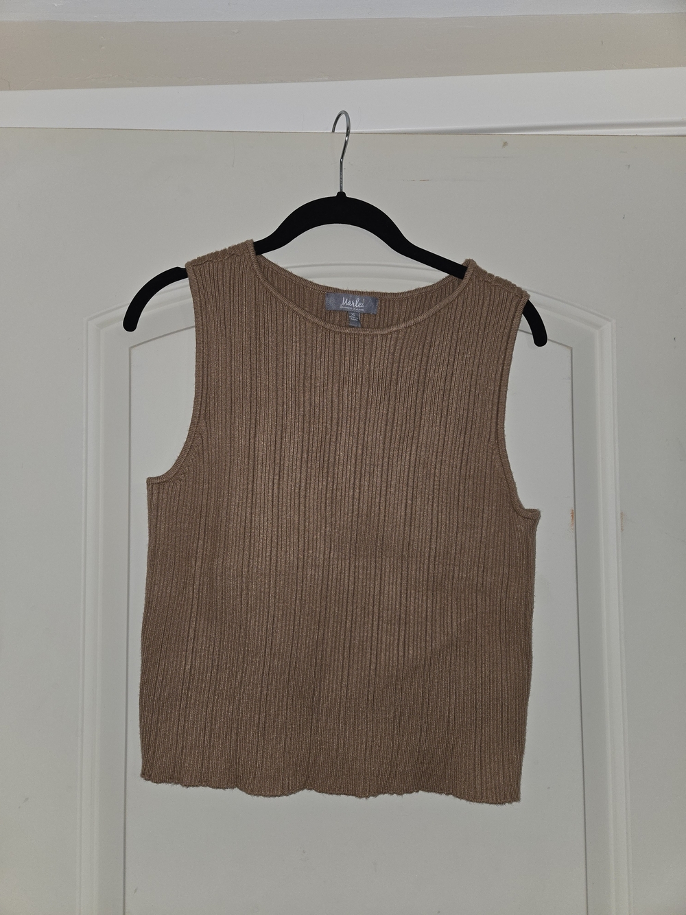Marled Reunited Clothing Tan Ribbed Knit Crop Tank